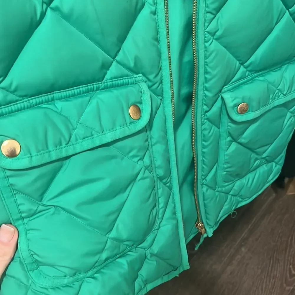 J.crew bright green puffer vest sz XS